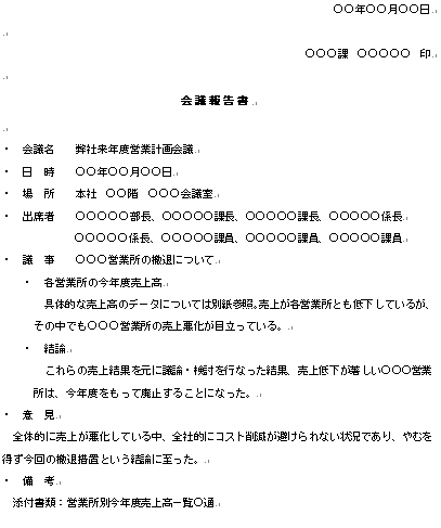 営業計画会議報告書